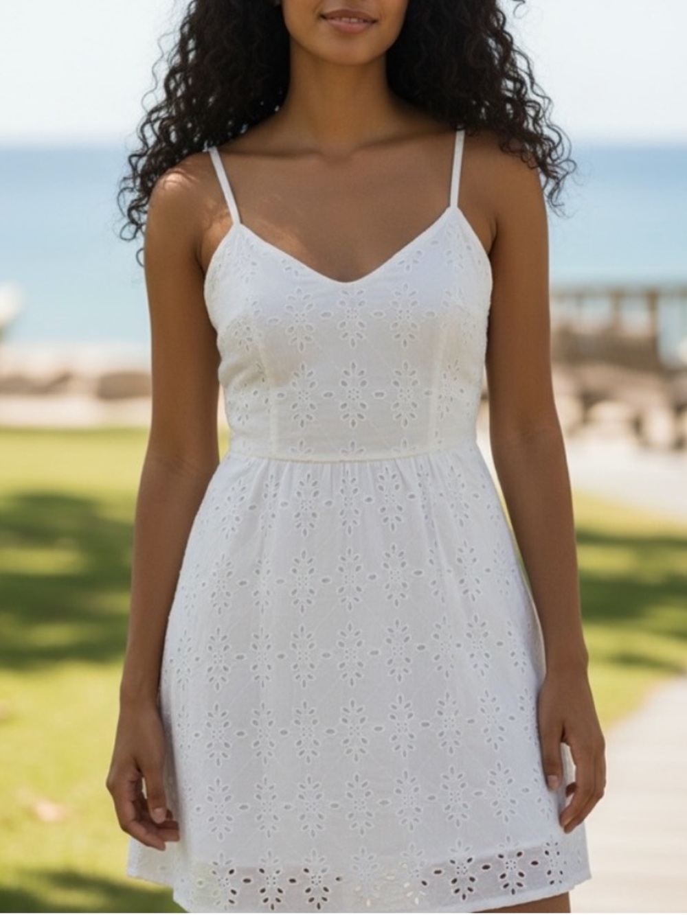 NEW• Creme De La Creme Timeless White Eyelet Fit & Flare Dress• XL
